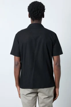 Chemise De Villégiature À Manches Courtes En Mélange De Lin Noir