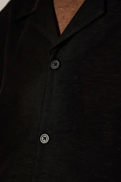 Chemise De Villégiature À Manches Courtes En Mélange De Lin Noir