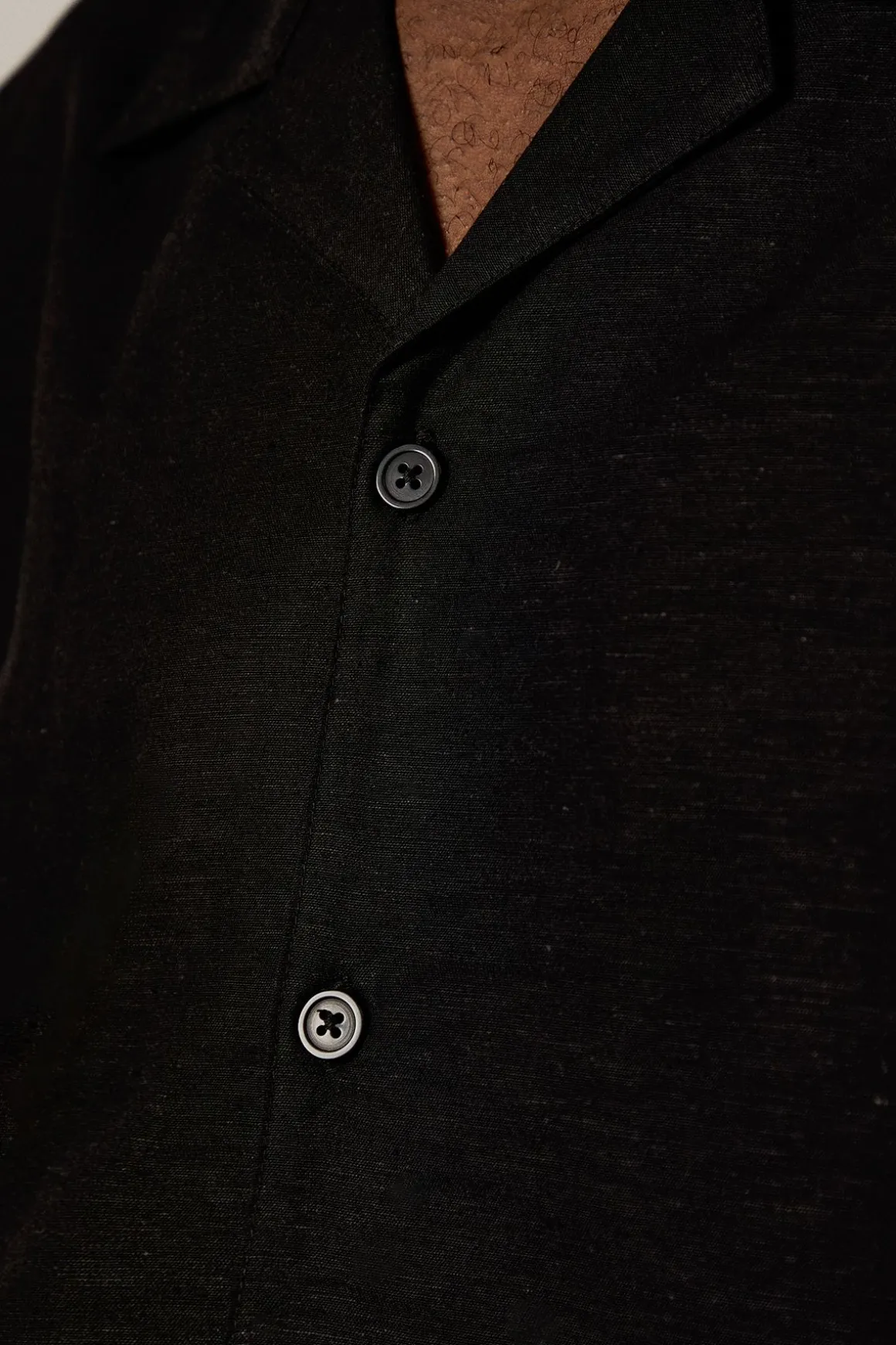 Chemise De Villégiature À Manches Courtes En Mélange De Lin Noir