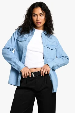 boohoo Chemise en chambray denim à manches longues<Femme Denim|Denim