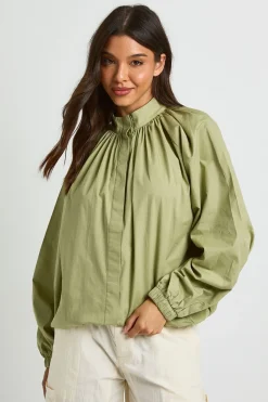 Chemise En Coton Col Cheminée Avec Cordon De Serrage