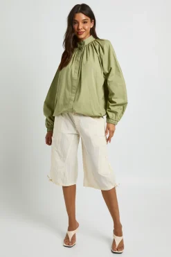 Chemise En Coton Col Cheminée Avec Cordon De Serrage