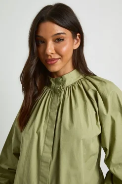 Chemise En Coton Col Cheminée Avec Cordon De Serrage