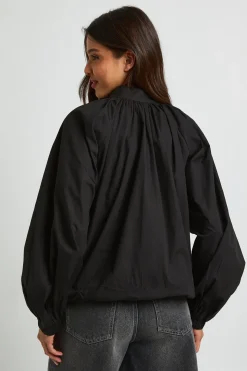 Chemise En Coton À Col Cheminée Avec Cordon De Serrage
