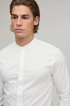 Chemise en Coton Coupe Ajustée Col Grand-Père