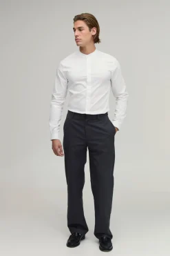 Chemise en Coton Coupe Ajustée Col Grand-Père