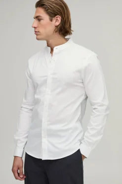 Chemise en Coton Coupe Ajustée Col Grand-Père
