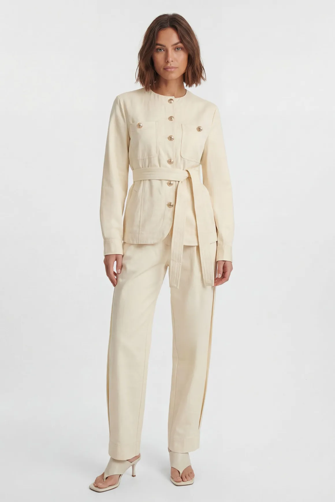 Chemise En Coton À Détails Boutons Utilitaires Et Ceinture À Nouer À La Taille
