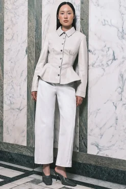 Chemise En Cuir À Basque Boutonnée