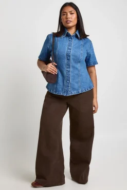 Chemise En Denim Avec Détails De Coutures Grande Taille