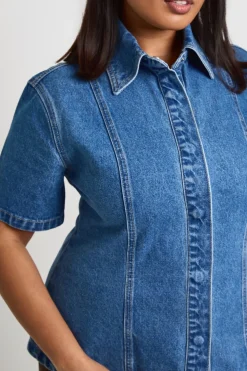 Chemise En Denim Avec Détails De Coutures Grande Taille