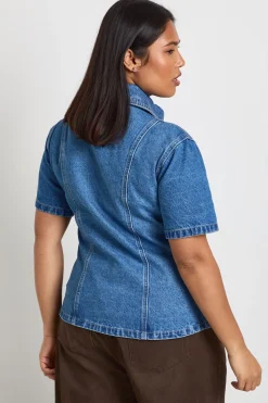 Chemise En Denim Avec Détails De Coutures Grande Taille