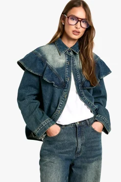 boohoo Chemise en denim avec détails à volants<Femme Denim|Denim