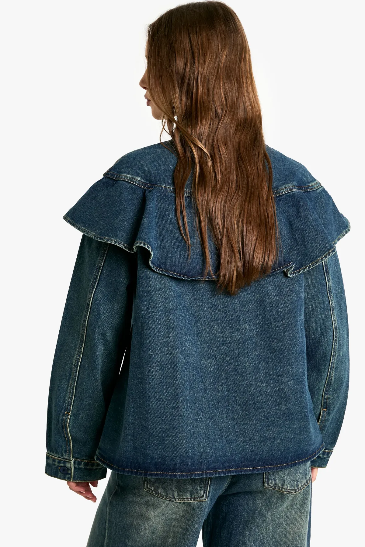 boohoo Chemise en denim avec détails à volants<Femme Denim|Denim
