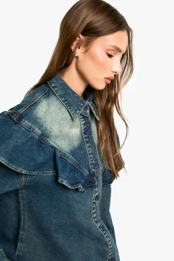 boohoo Chemise en denim avec détails à volants<Femme Denim|Denim