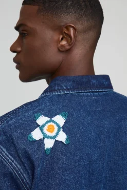 Chemise en denim Boxy Revere à crochet appliqué avec étoile