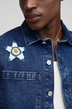 Chemise en denim Boxy Revere à crochet appliqué avec étoile