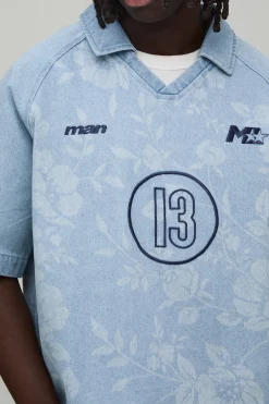 Chemise En Denim Brodée De Motifs Floraux Football