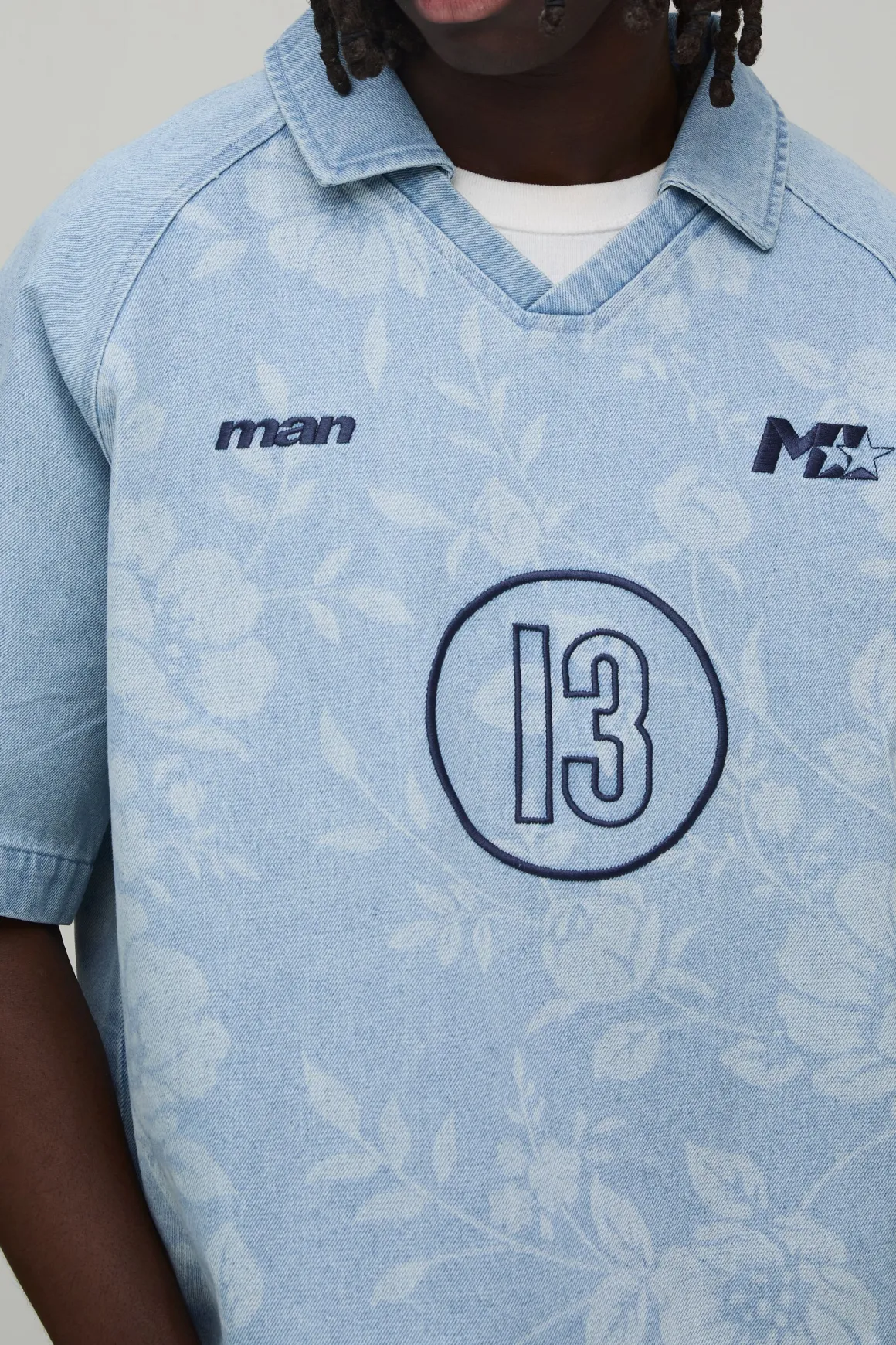 Chemise En Denim Brodée De Motifs Floraux Football