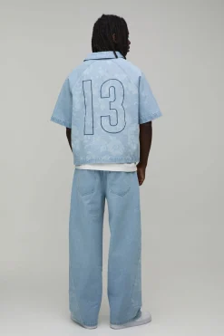 Chemise En Denim Brodée De Motifs Floraux Football