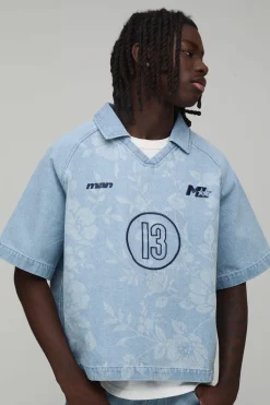 Chemise En Denim Brodée De Motifs Floraux Football
