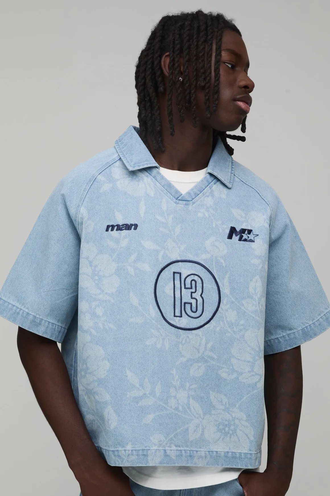 Chemise En Denim Brodée De Motifs Floraux Football