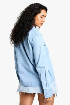 boohoo Chemise en denim chambray à manches longues<Femme Denim|Denim