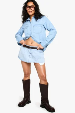 boohoo Chemise en denim chambray à manches longues<Femme Denim|Denim