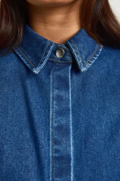 Chemise En Denim Cintrée À Patte De Boutonnage Dissimulée