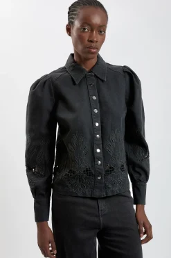 Chemise En Denim À Col Avec Découpes
