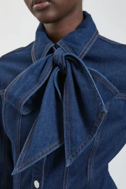 KarenMillen Chemise En Denim À Col Lavallière Boutonnée<Femme Denim|Tops D’Automne