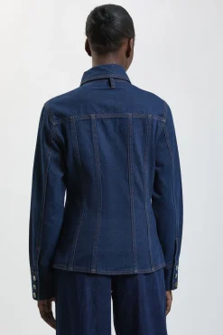 KarenMillen Chemise En Denim À Col Lavallière Boutonnée<Femme Denim|Tops D’Automne