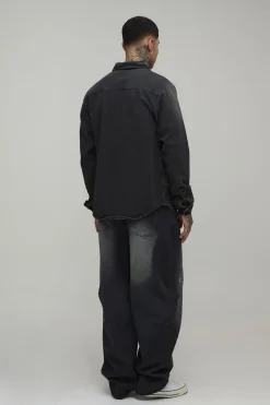 boohooMAN Chemise En Denim Délavé À Éclaboussures De Peinture Coupe Droite Régulière Haute<Homme Denim|Tout Afficher