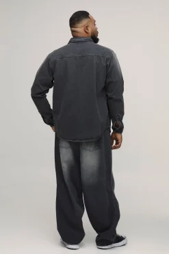 Chemise en Denim Délavé à Éclaboussures de Peinture Coupe Regular Plus