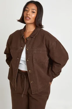 Chemise en Denim Délavé Manches Longues Grande Taille