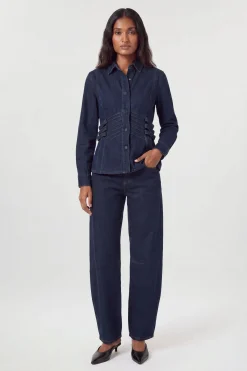 KarenMillen Chemise En Denim À Détail Corset<Femme Denim|Tops D’Automne