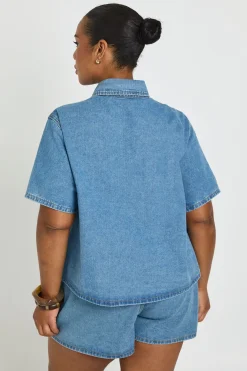 Chemise En Denim Grande Taille À Poches Boutonnées