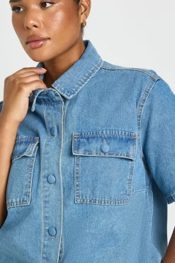 Chemise En Denim Grande Taille À Poches Boutonnées