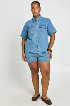 Chemise En Denim Grande Taille À Poches Boutonnées