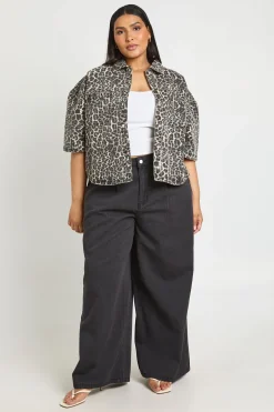Chemise En Denim Imprimé Léopard Grande Taille