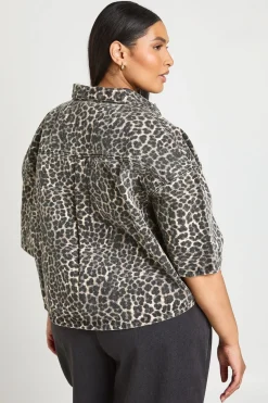 Chemise En Denim Imprimé Léopard Grande Taille