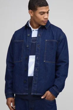 Chemise en denim indigo à manches longues, coupe boxy