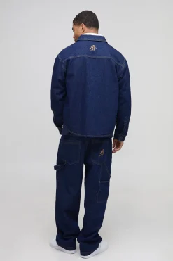 Chemise en denim indigo à manches longues, coupe boxy