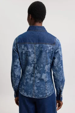 Chemise En Denim Jacquard Avec Col Et Poignets Contrastés