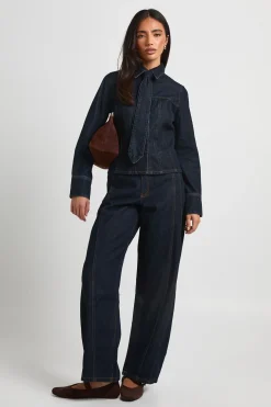Chemise En Denim À Manches Longues Cintrée Avec Cravate