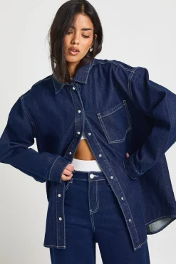 boohoo Chemise en Denim Oversize<Femme Denim|Tops D’Automne