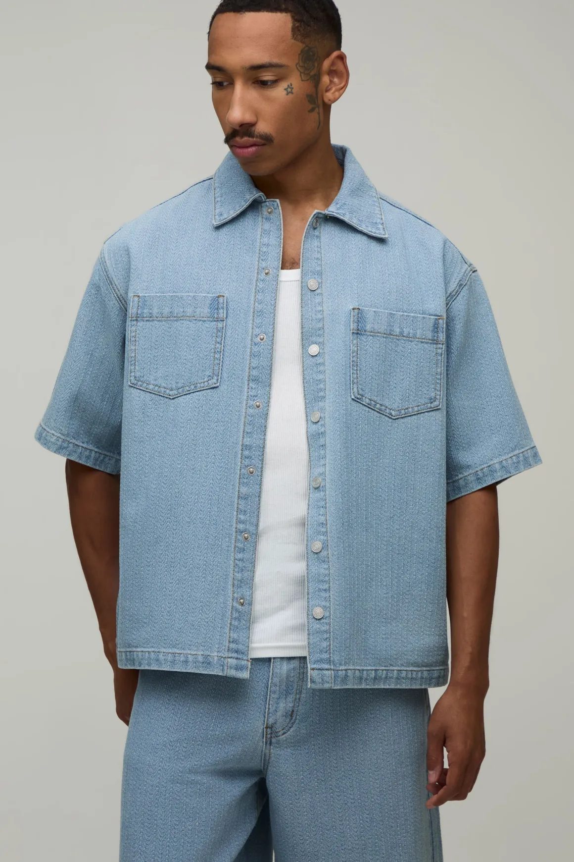 Chemise En Denim Oversize À Chevrons Assortie