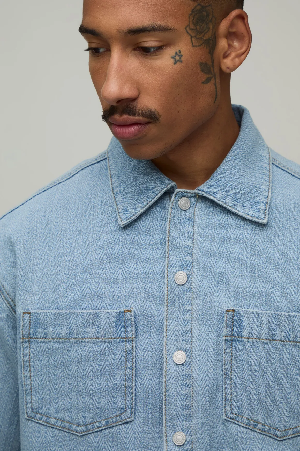 Chemise En Denim Oversize À Chevrons Assortie
