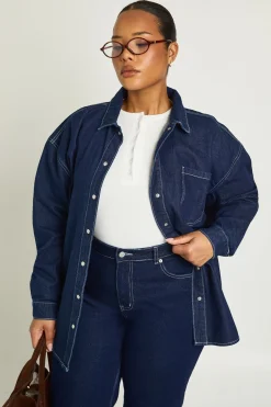 Chemise en Denim Oversize Grande Taille