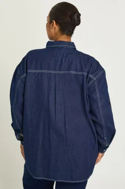 Chemise en Denim Oversize Grande Taille
